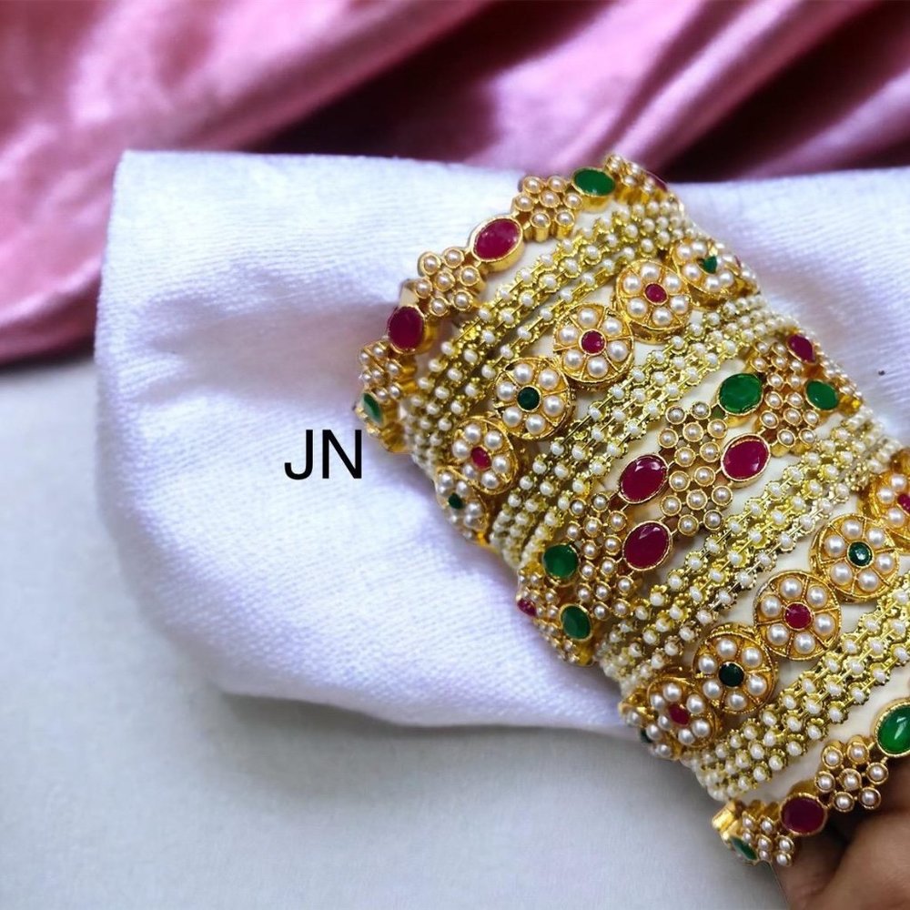 Gold Plated Pearl Bangles Set Female (2.6 size)